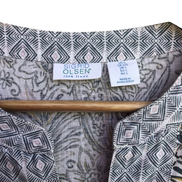 Sigrid Olsen Floral Linen 3/4 Sleeve V Neck Tunic NEW - Picture 10 of 10